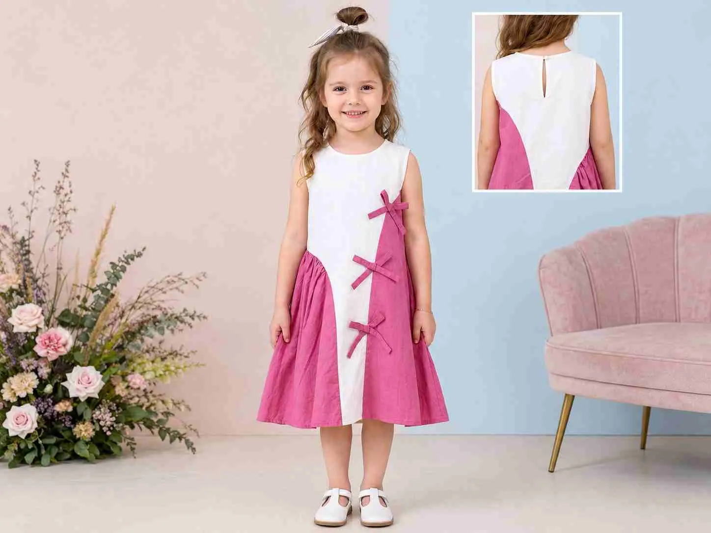 Girls Panel Dress With Bow